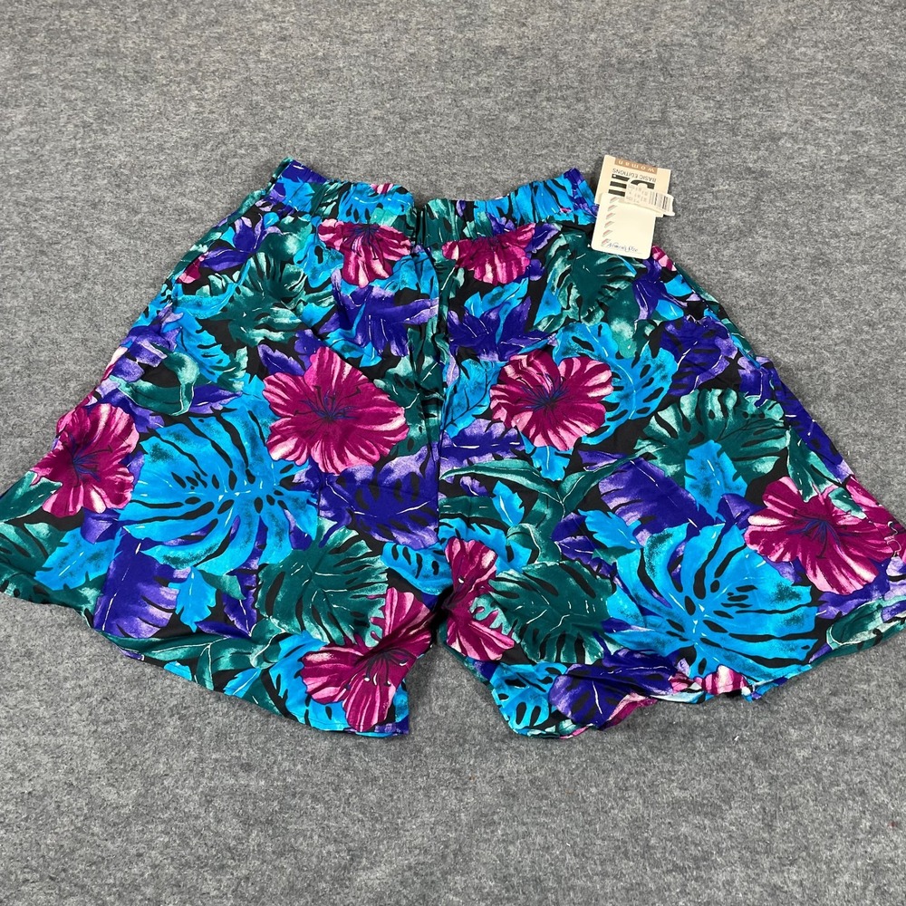 Basic Editions Shorts Womens 20 W Plud Bleu Floral Pull‎ On Lightweight Stretch